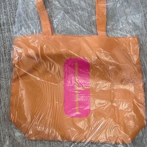 Clinique Orange Canvas Tote with Pink Logo